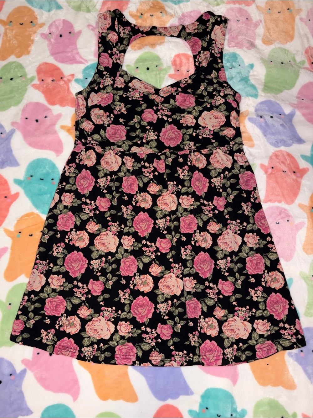 Forever 21 Black Floral Sleeveless Dress with Pink Roses